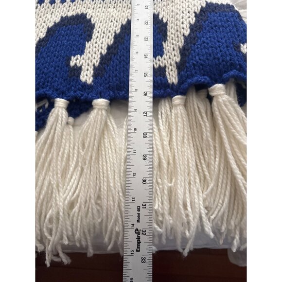 Piperlime Knit Fringe Sweater S Blue White Boho Poncho Style Pullover Festival - Picture 6 of 10